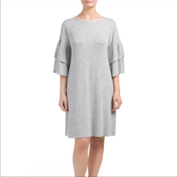 Cupio Grey Dress with Ruffle Sleeves Soft Cozy Essential - Picture 2 of 9